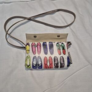 Beige and Multicolor Shoe Print Crossbody Bag